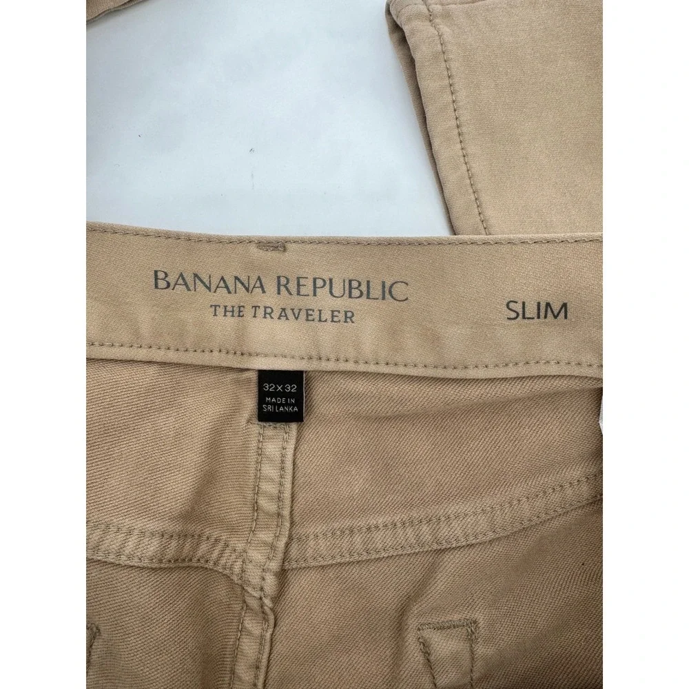 Banana Republic Traveler Slim Fit Khaki Pants Mens 32x32 Tan Chino Stretch
